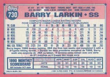 1991 O-Pee-Chee #730 Barry Larkin Back