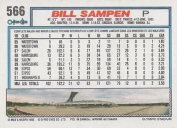 1992 O-Pee-Chee #566 Bill Sampen Back