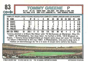 1992 O-Pee-Chee #83 Tommy Greene Back