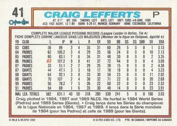 1992 O-Pee-Chee #41 Craig Lefferts Back
