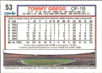 1992 O-Pee-Chee #53 Tommy Gregg Back
