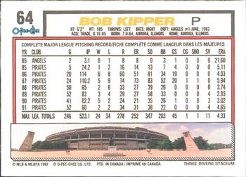 1992 O-Pee-Chee #64 Bob Kipper Back