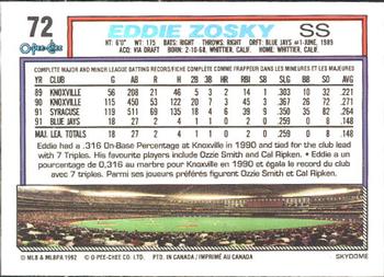 1992 O-Pee-Chee #72 Eddie Zosky Back