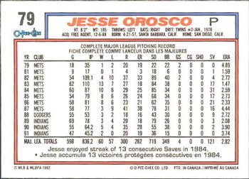 1992 O-Pee-Chee #79 Jesse Orosco Back