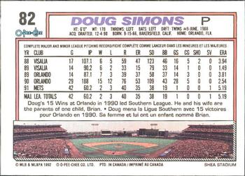 1992 O-Pee-Chee #82 Doug Simons Back
