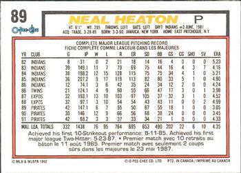 1992 O-Pee-Chee #89 Neal Heaton Back