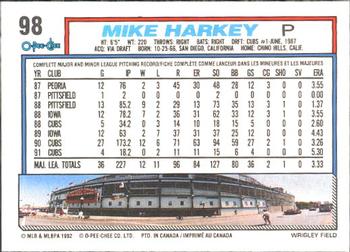 1992 O-Pee-Chee #98 Mike Harkey Back