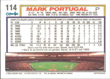 1992 O-Pee-Chee #114 Mark Portugal Back