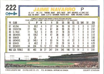 1992 O-Pee-Chee #222 Jaime Navarro Back