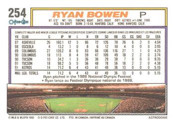 1992 O-Pee-Chee #254 Ryan Bowen Back