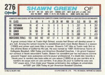 1992 O-Pee-Chee #276 Shawn Green Back
