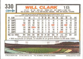 1992 O-Pee-Chee #330 Will Clark Back
