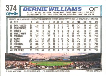 1992 O-Pee-Chee #374 Bernie Williams Back
