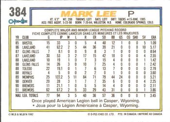 1992 O-Pee-Chee #384 Mark Lee Back