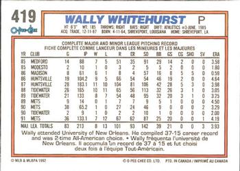1992 O-Pee-Chee #419 Wally Whitehurst Back