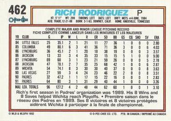 1992 O-Pee-Chee #462 Rich Rodriguez Back