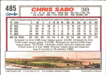 1992 O-Pee-Chee #485 Chris Sabo Back