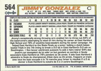 1992 O-Pee-Chee #564 Jimmy Gonzalez Back