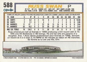 1992 O-Pee-Chee #588 Russ Swan Back