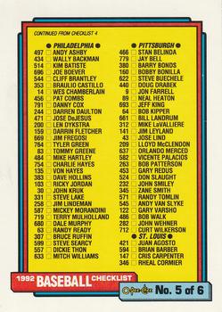 1992 O-Pee-Chee #658 Checklist 5 of 6 Front