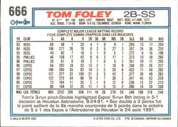 1992 O-Pee-Chee #666 Tom Foley Back