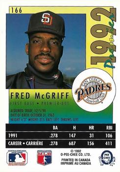1992 O-Pee-Chee Premier #166 Fred McGriff Back
