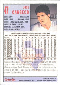 1993 O-Pee-Chee #47 Jose Canseco Back