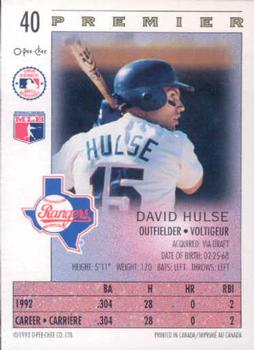 1993 O-Pee-Chee Premier #40 David Hulse Back