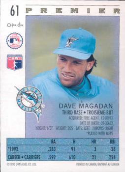 1993 O-Pee-Chee Premier #61 Dave Magadan Back