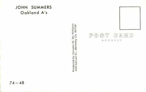 1974 Doug McWilliams Postcards #74-48 Champ Summers Back