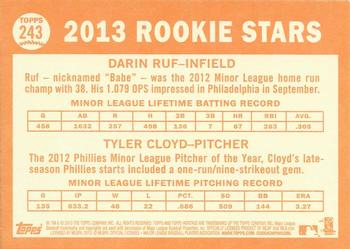 2013 Topps Heritage - Black #243 Phillies 2013 Rookie Stars (Darin Ruf / Tyler Cloyd) Back