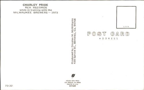 1973 Doug McWilliams Postcards #73-32 Charley Pride Back