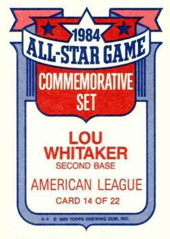 1985 Topps - Glossy All-Stars #14 Lou Whitaker Back