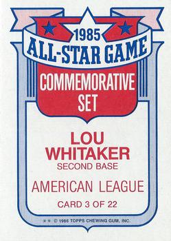 1986 Topps - Glossy All-Stars #3 Lou Whitaker Back