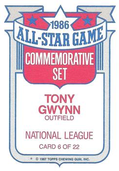 1987 Topps - Glossy All-Stars #6 Tony Gwynn Back