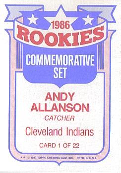 1987 Topps - Glossy Rookies #1 Andy Allanson Back