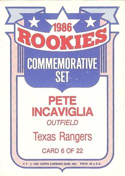 1987 Topps - Glossy Rookies #6 Pete Incaviglia Back