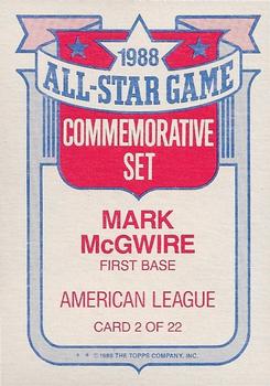 1989 Topps - Glossy All-Stars #2 Mark McGwire Back