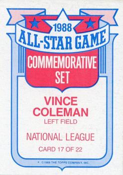 1989 Topps - Glossy All-Stars #17 Vince Coleman Back