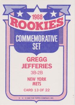 1989 Topps - Glossy Rookies #13 Gregg Jefferies Back
