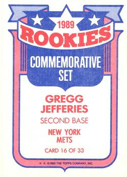 1990 Topps - Glossy Rookies #16 Gregg Jefferies Back