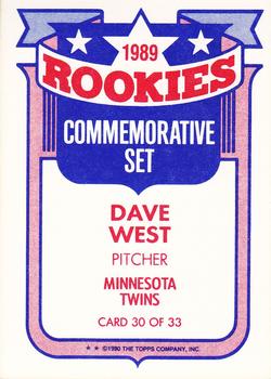 1990 Topps - Glossy Rookies #30 Dave West Back