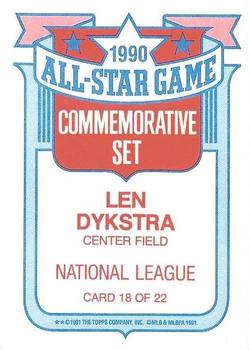 1991 Topps - Glossy All-Stars #18 Len Dykstra Back