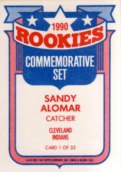 1991 Topps - Glossy Rookies #1 Sandy Alomar Back