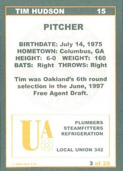 2000 Plumbers Union Oakland Athletics #3 Tim Hudson Back