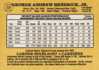1985 Leaf #259 George Hendrick Back