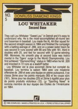1985 Leaf #5 Lou Whitaker Back