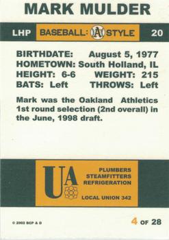 2002 Plumbers Union Oakland Athletics #4 Mark Mulder Back