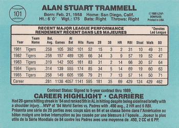 1986 Leaf #101 Alan Trammell Back