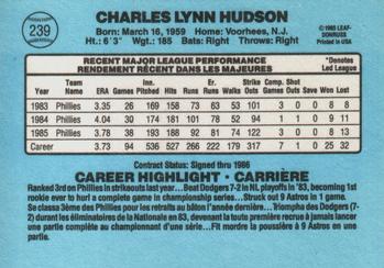1986 Leaf #239 Charles Hudson Back
